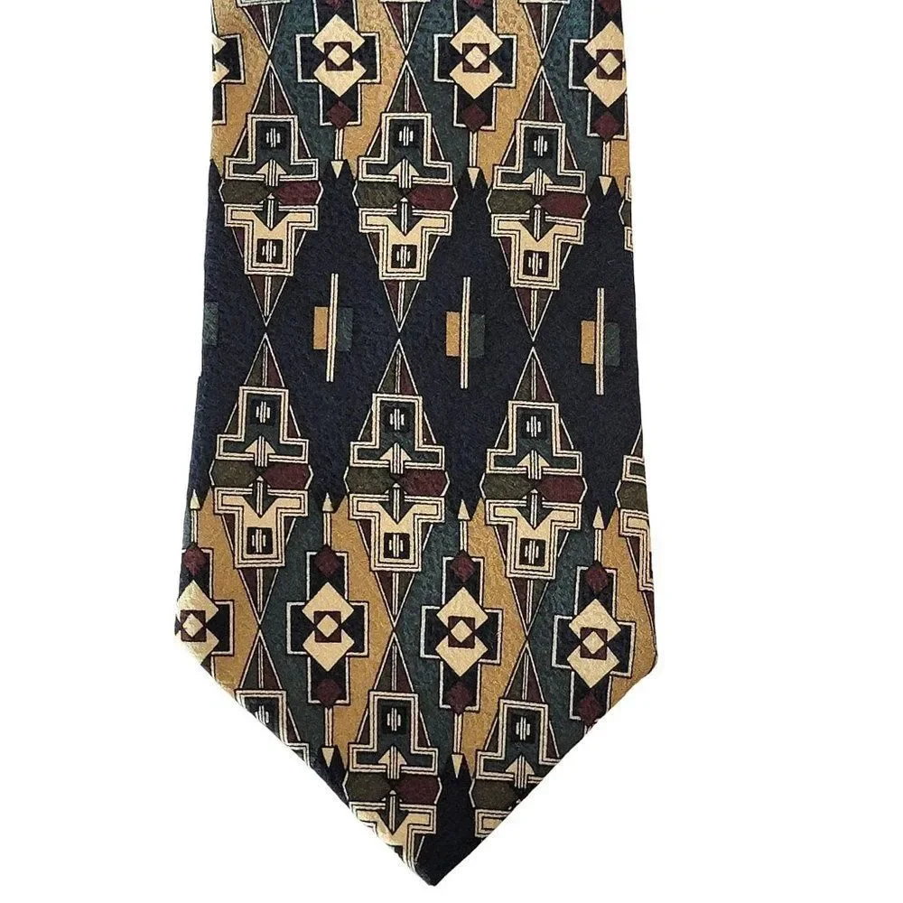 Arnold Palmer Silk Geometric Mens Necktie Tie 62 Inches Aztec Western Print Blue